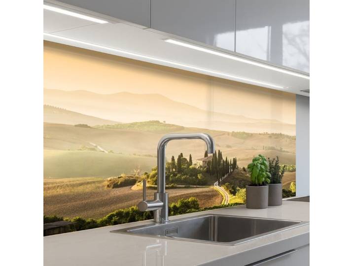 KitchenYeah crédence de cuisine Paysage Toscane Lumière du Matin 100x60cm