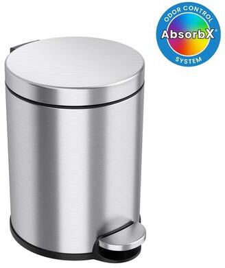 iTouchless 1.3 Gallon / 5 Liter Stainless Steel SoftStep Round Bathroom Trash Can with Odor Filter