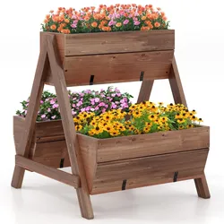 Helloshop26 - Hochbeet 66 x 73 x 73 cm 3 Untersetzer mit Abflusslöchern modernes Design aus braunem Tannenholz 20_0020146