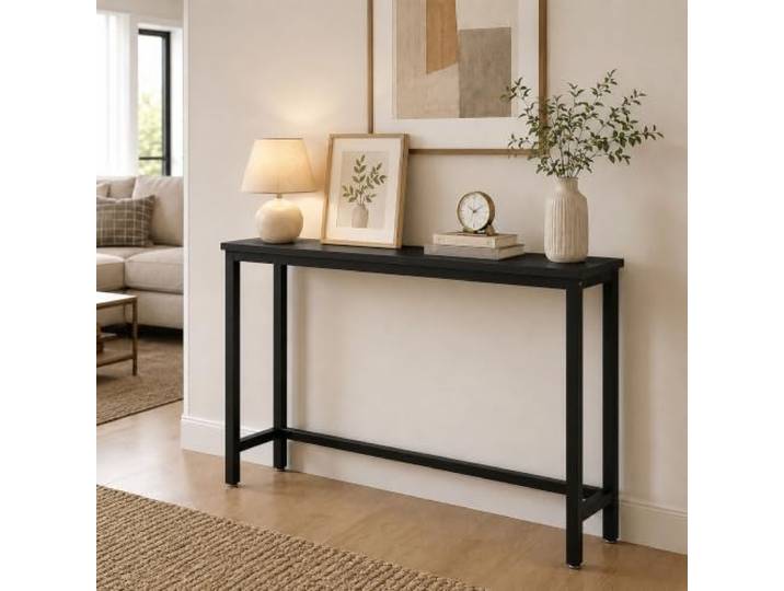 Schmaler Konsolentisch mit Massivholzplatte & Schwarzem Stahlgestell Schmaler Flurtisch für Eingang, hinter Sofa, Fenster, Wohnzimmer und kleine Räume(Black,100*20*80cm)