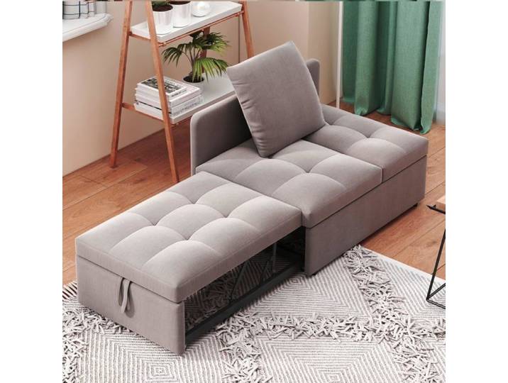 Canapé-lit Simple Convertible Canapé Rembourré 3 en 1 Multifonctionnel Fauteuil avec Dossier Réglable et Un Oreiller (Gris Brun)
