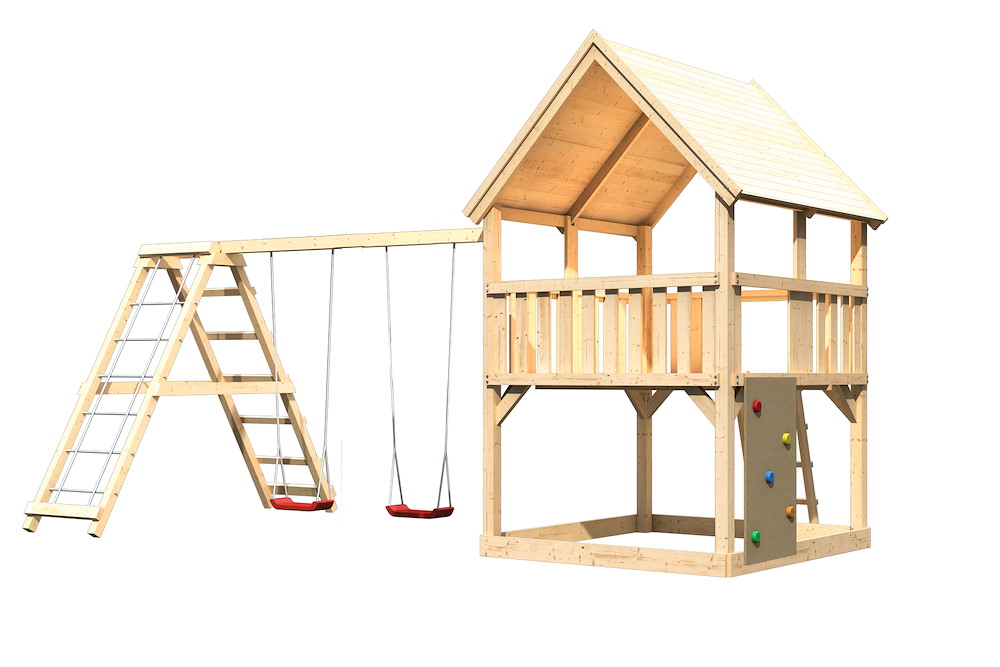 KARIBUHOLZT Akubi Spielturm Luis natur DS+KG+Kletterwand 16938198