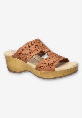 Women's Rin Slip-Resistant Sandal by Easy Street in Tan (Size 11 M)