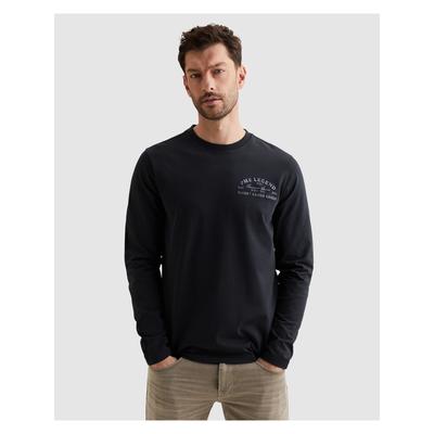 Langarmshirt PME LEGEND, Herren, Gr. L, schwarz (salute), Jersey, Obermaterial: 95% Baumwolle, 5% Elasthan, bestickt, normal normal, Rundhals, Shirts Langarmshirt, mit gesticktem Markenlogo