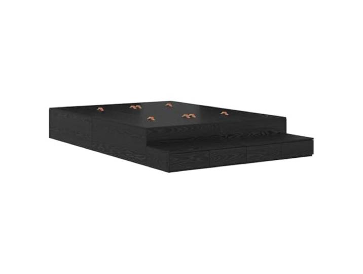 PUGYNBK Lagerbett Eiche Schwarz 160 cm Holz Massives Kiefernholz, Schubladen und Türen, ohne Lattenrost, feuchtes Tuch
