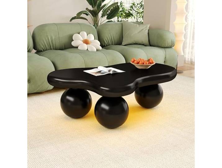 QLTXYHML Couchtisch, schwarz, Wolkendesign, LED, 16 Farben, runde Form