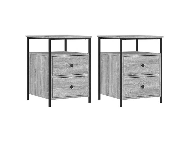 LMTYOENFG 2er Set Nachttische Grau Sonoma 44x45x60 cm Holzwerkstoff Industrielles Design für Schlafzimmer und Wohnbereich mit robustem Metallgestell sowie anpassbaren Möbelfüßen.