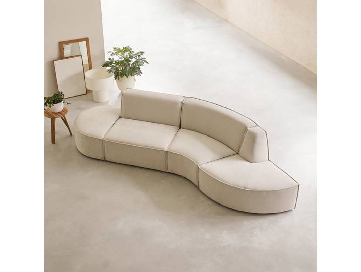 4-Sitzer-Modul-Sitzbank Dario mit beigefarbenem Stoffbezug - Beige