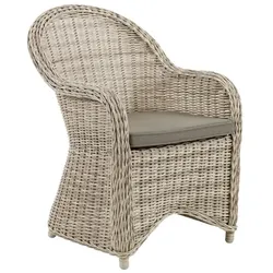 Gartenstuhl Paulina mit Kissen aus Kunst-Rattan, klassisch, Beige, gepolstert und pflegeleicht