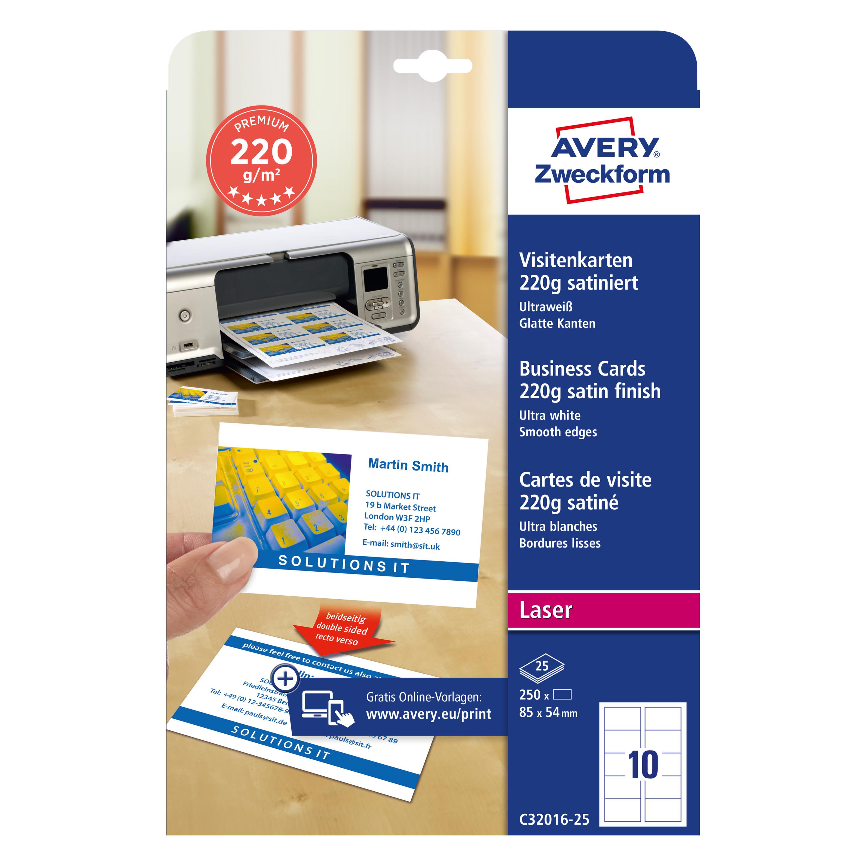 Avery Premium Visitenkarten (500 Blätter, 220 g/m²) (C32016-500)
