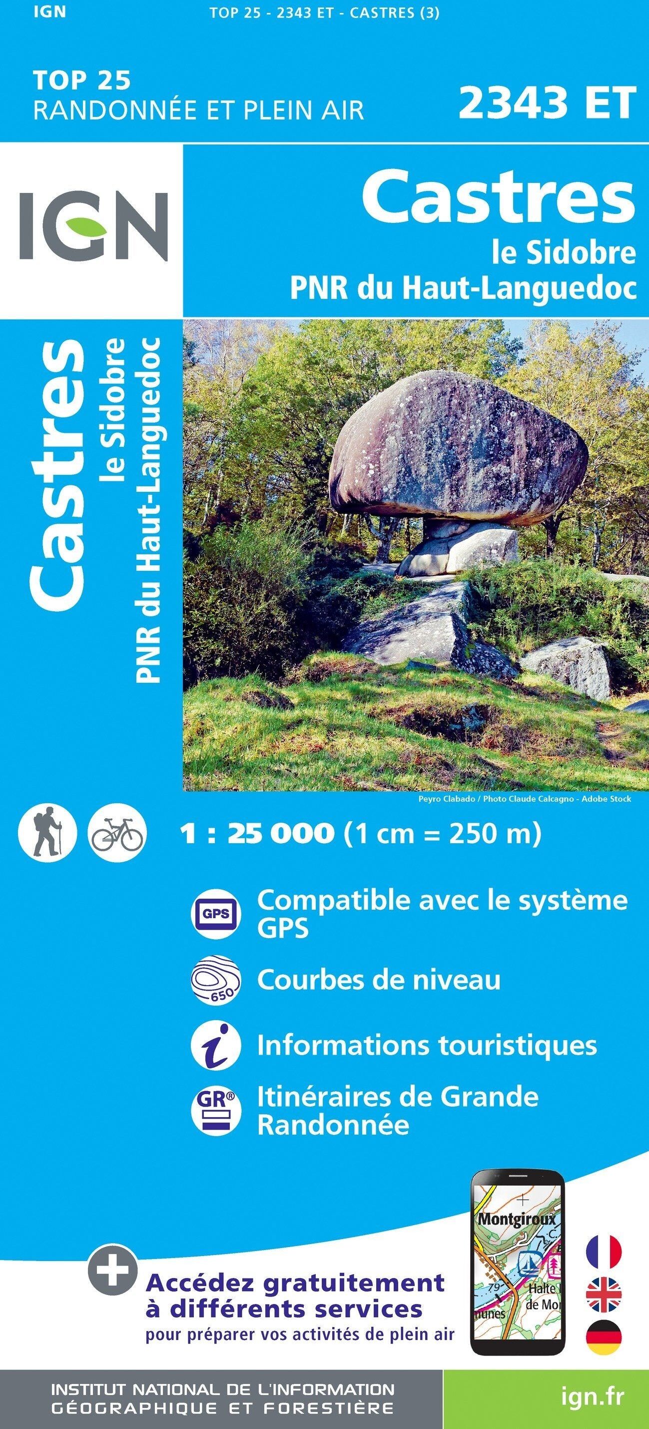 Carte de randonnée IGN TOP 25 n° 2343 ET - Castres, Le Sidobre, PNR du Haut-Languedoc