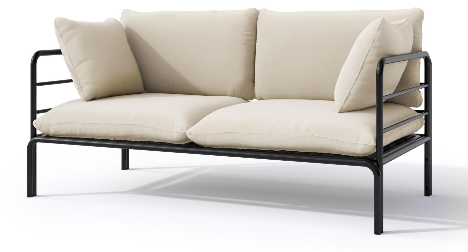 Selsey Worcully - Garten-Sofa 2-Sitzer, wasserabweisend, beige/schwarzes Gestell