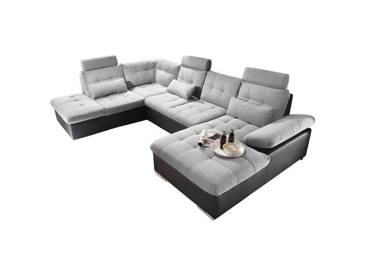 Mid.you Ecksofa, Schwarz, Silber, Füllung: Schaumstoff, U-Form, 324x218 cm, Made in EU, Typenauswahl, Stoffauswahl, seitenverkehrt erhältlich, Wohnzimmer, Sofas & Couches, Wohnlandschaften, Wohnlandschaft U-Form