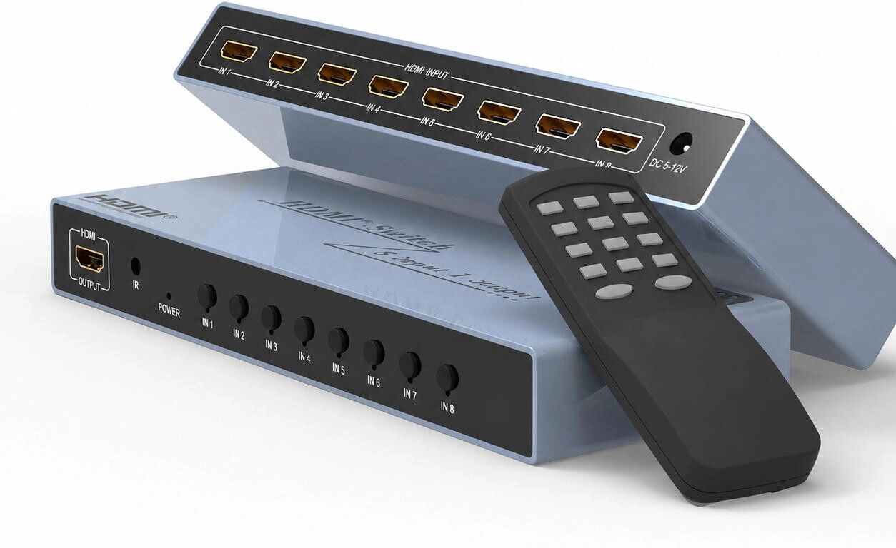 INF HDMI-2.0-Switcher mit 8 Eingängen und 1 Ausgang, 4K mit 60 Hz, automatische Signalerkennung und IR-Fernbedienung