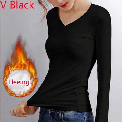 Uplifted Finds Women German Velvet Thermal Bottoming Shirt Long Sleeve Top 3xl v black Velvet