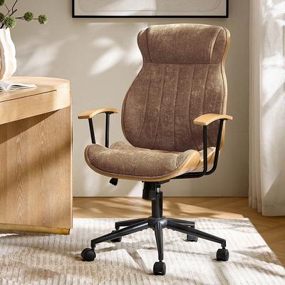 HULALA HOME Gustavo Mid Century Modern Swivel High Back Office Chair with Bent Wood