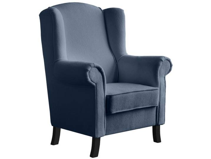 Beautysofa Ohrensessel Leonardo dunkelblau boucle-stoff, Dunkelblau, Holz, 88x118x86 cm, Wohnzimmer, Sessel, Ohrensessel