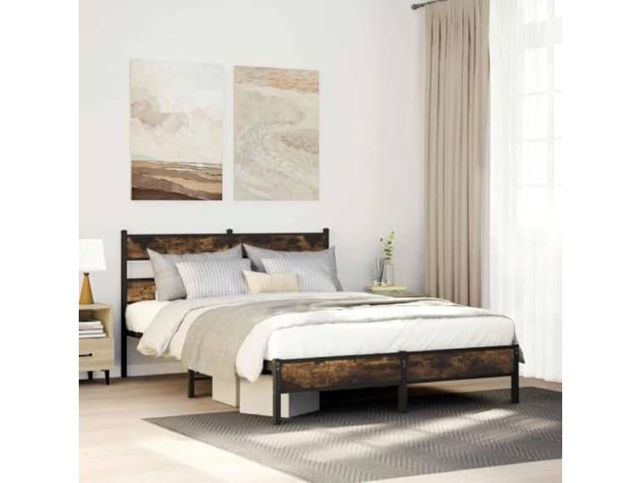 Stahl Konstruktion mit Stauraum Bettgestell ohne Matratze Braun 137x190 cm Bettgestell ohne Matratze mit Kopfteil Sonoma-Eiche 137x190 cm Metall Lattenrost Stahlrahmen stabil Bett mit Metallfuß