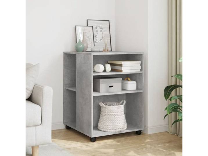 Table d appoint avec roues gris béton bois d ingénierie