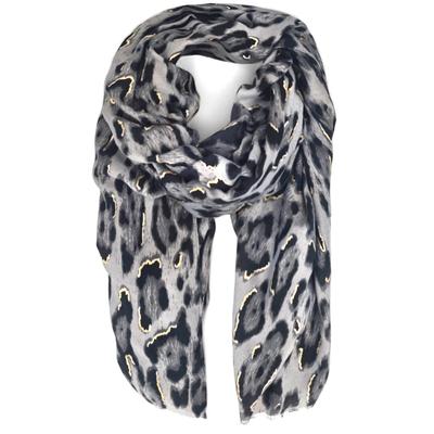 Schal STYLEBREAKER "Schal Leoparden Muster Gold Metallic", Damen, grau (grau, schwarz), Obermaterial: 50% Viskose CV. 50% Baumwolle CO., Modisch, Modetücher Schal
