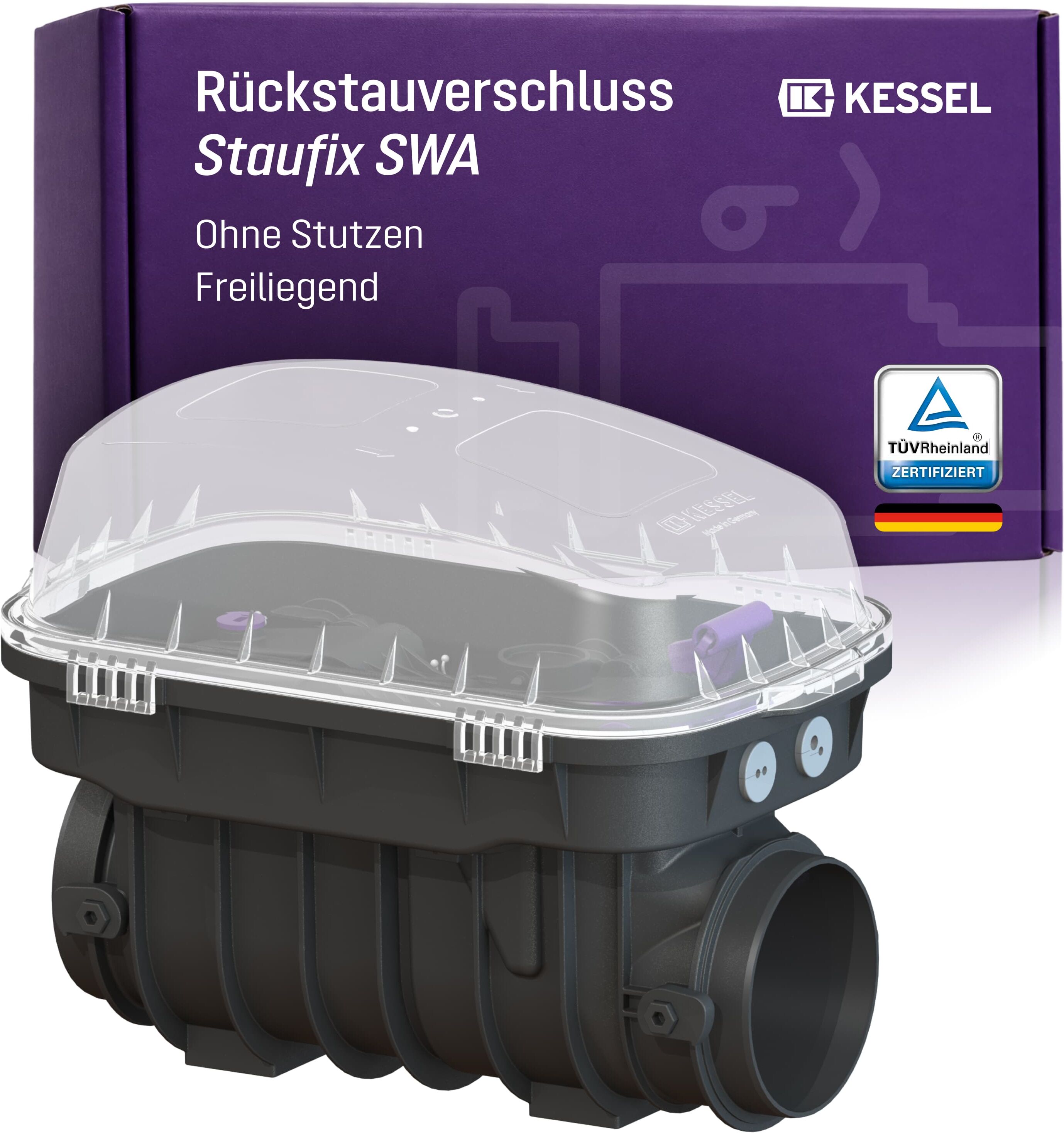 Dispositif anti-retour KESSEL Staufix SWA sans robinet 73000.10, apparent, pour eaux usées non traitées, 2 clapets anti-retour mécaniques, fermeture d'urgence, type 2