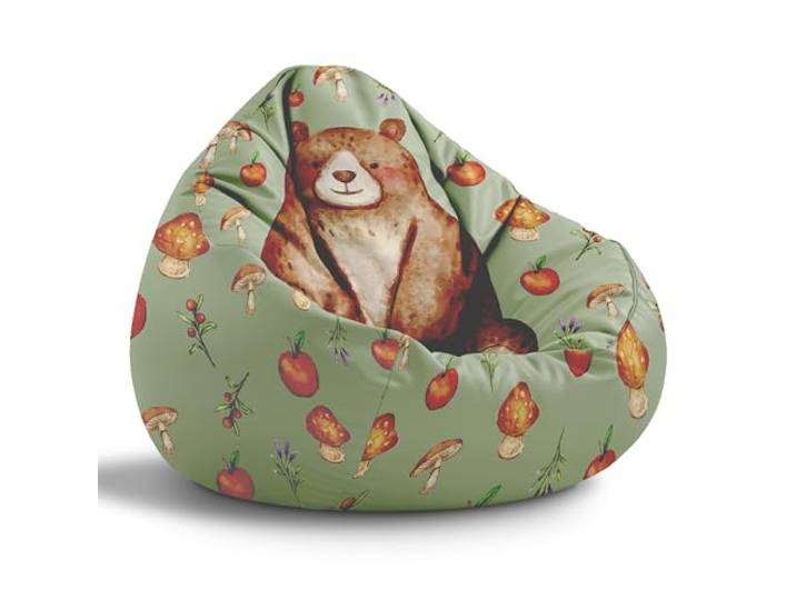DreamRoots Sitzsack Kinder Bean Bag, Happy Teddy, Gr. M Sitzkissen Kinder Boden, Kinderzimmer Möbel, Sitzsäcke fürs Kinderzimmer, mit Füllung