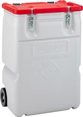 Mobil-Box CEMO, Volumen 170 l, für feste Gefahrstoffgüter Verpackungsgruppe II und III, konform mit ADR/RID/IMDG Code, Klappdeckel, PE, grau/rot