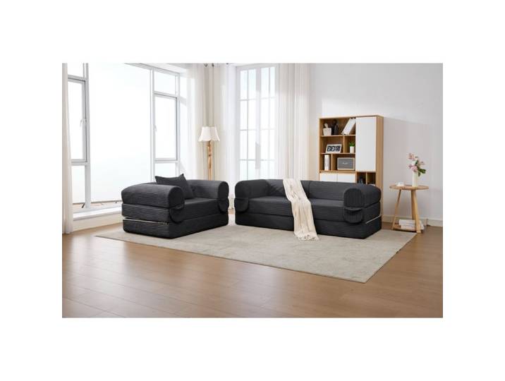 Modenuit canapé modulable 3 places 1 place + 2 places tissu corde gris sans cadre