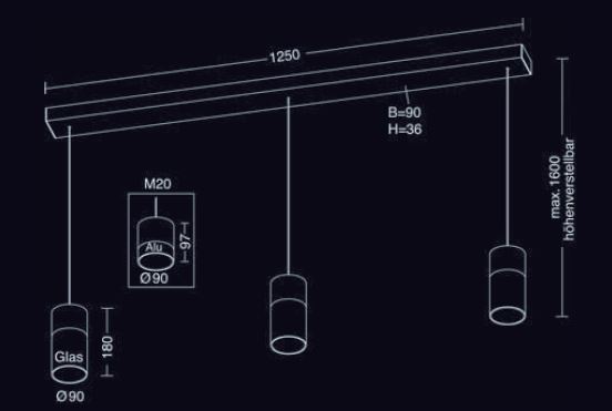 Holtkötter SCHWARZ 3er-LED-Pendelleuchte AURA 2023-3-55 4251322751439