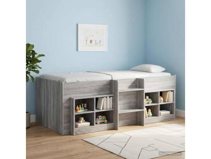 SKTQYQO Hochbett für Kinder, Sonoma, Grau, 75 x 190 cm Technisches Holz, integrierte Leiter, Unterbettraum, modernes Design