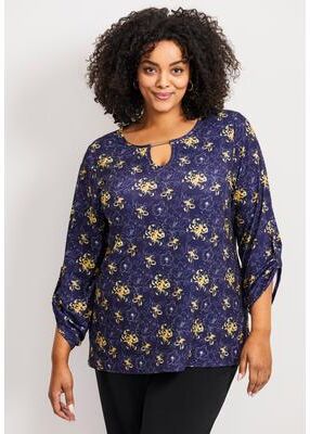 Plus Size Women's Keyhole Hardware Top by Avenue in Yellow Sketch Floral (Size 18)