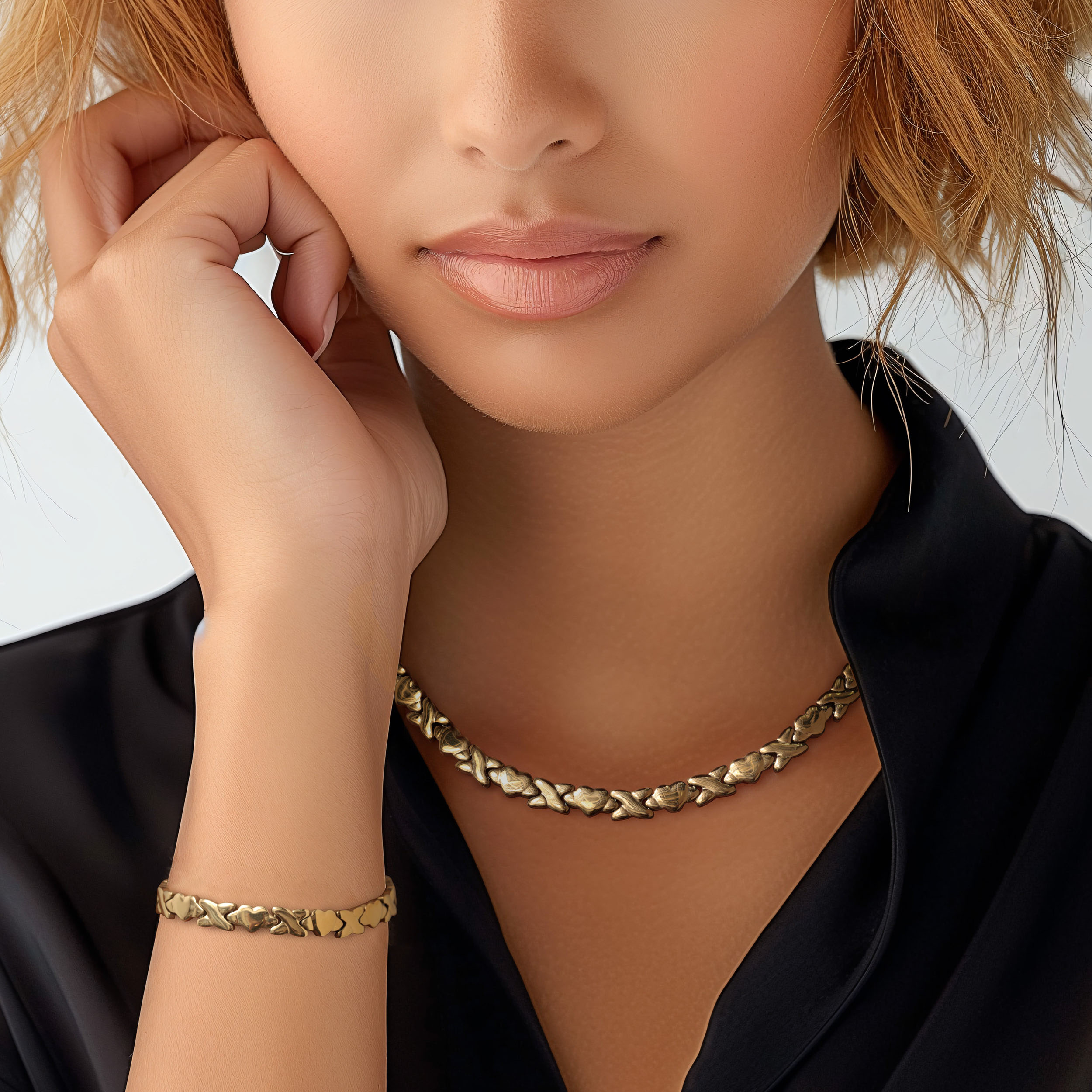 Armband FIRETTI "Schmuck Geschenk Edelstahl Armschmuck Gliederarmband X und Herz", gold (gelbgoldfarben), Armbänder, Damen, 19,8cm, Edelstahl, Armband
