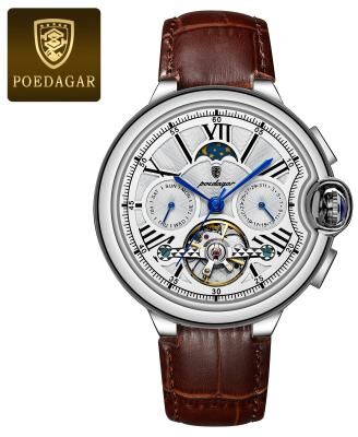 PRiME Luxury Man Watch With Hollow Tourbillon, Automatic Mechanical Watch For Men, Waterproof Stainless Steel Design 1413 Silver White L