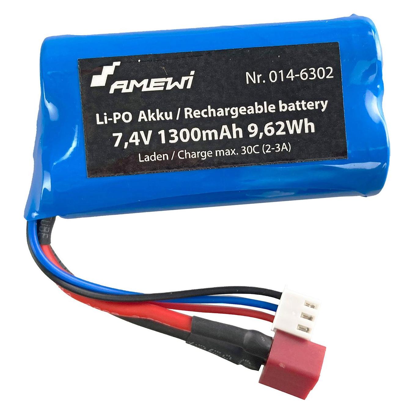 Amewi 6051 Li-Ion Akku 7.4V 1300mAh (1300 mAh, 7.40 V) (39882393)