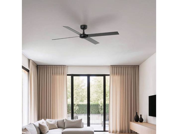 FARO BARCELONA Deckenventilator Rudder, DC-Motor, leise, Ø 132 cm, Holz Rudder, schwarz, für Wohn- / Esszimmer, Holz, Modern