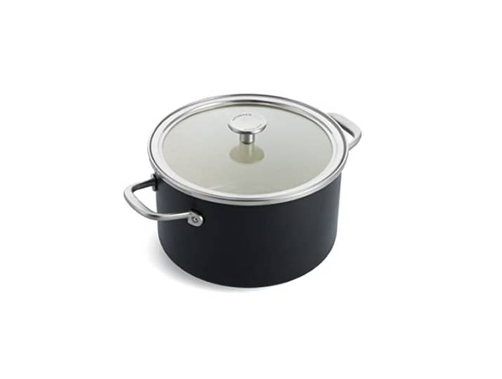 KitchenAid Steel Core Enamel Kochtopf mit Deckel (24cm/6l), deutsche Emaille, Induktionsgeeignet, backofenfest, spülmaschinenfest, Schwarz Matt