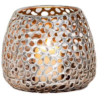 Windlicht CASABLANCA BY GILDE "Windlicht Chico antik-silber", silber (silberfarben), B:14cm H:12cm T:14cm Ø:14cm, Metall, Kerzenhalter, Windlicht, Für Teelicht und Stumpenkerze geeignet