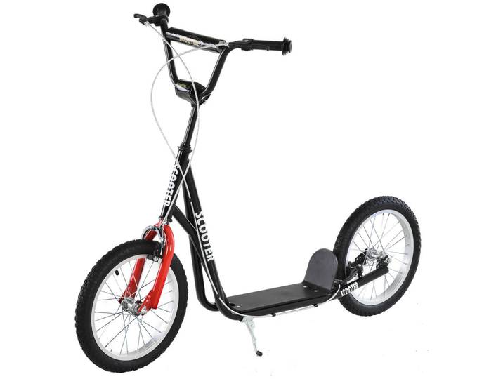 Homcom Tretroller Scooter Cityroller Kinder Luftreifen Roller verstellbar Alu Schwarz, Metall, 58x96x139 cm, unisex, Spielzeug, Kinderfahrzeuge