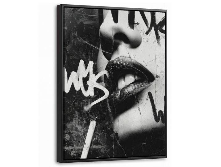 MuchoWow Leinwand Bilder mit Rahmen - Gesicht - Mund - Graffiti - Schwarz - 30x40, Rechteckig, 30x40 cm, gerahmt, Bilder & Rahmen, Bilder, Leinwandbilder
