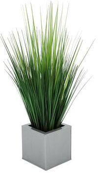 House of Silk Flowers Faux PVC Grass in Square Zinc Planter
