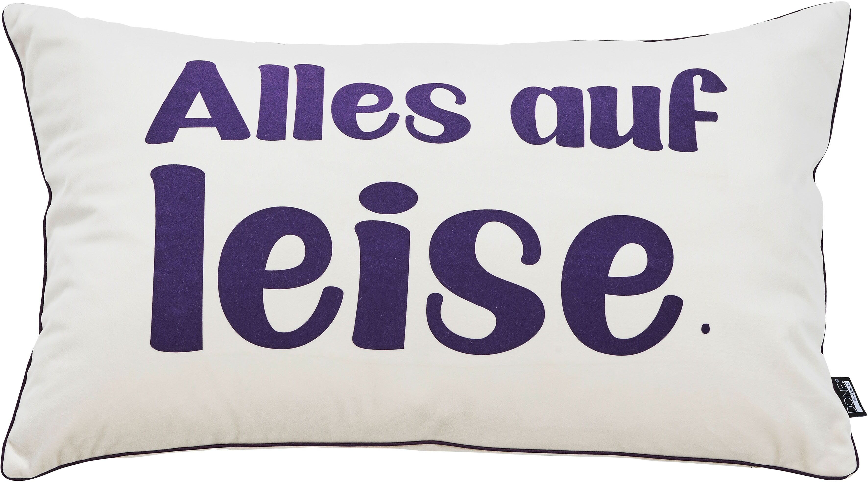 done. "Vibe" Weicher Samtstoff beige, lila, schriftzug B/L: 40cm x 60cm, 1 Stk.