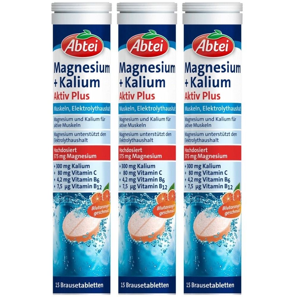 Abtei Magnesium+Kalium Aktiv Plus Brausetabletten 3x 3x15 St