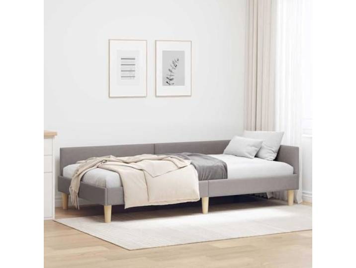 Stoffbezogenes Eck Tagesbett Schlafsofa Modern Taupe 100x200 cm Eckbettgestell mit Kopfteil Taupe 100x200 cm Stoff Tagesbett Sofa Lattenrost platzsparend L-Form Gästebett Schlafzimmer
