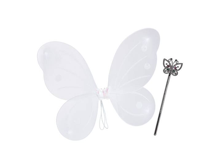 Feenflügel mit Zauberstab Weiss-Silber