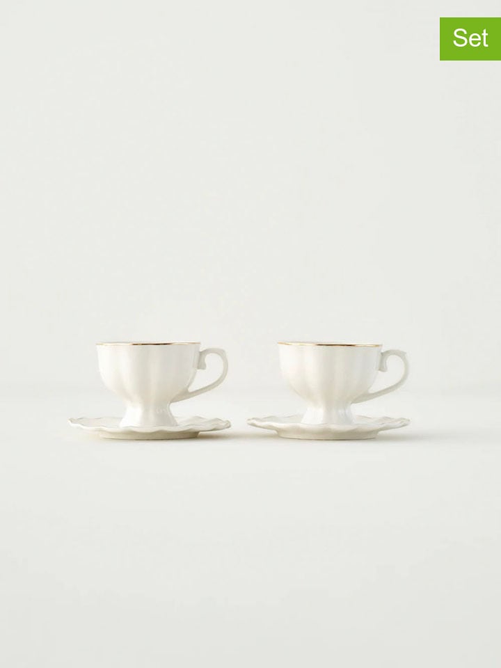 BELLA MAISON 2er-Set: Kaffeetassen "Victoria" in Weiß/ Gold - 110 ml - onesize