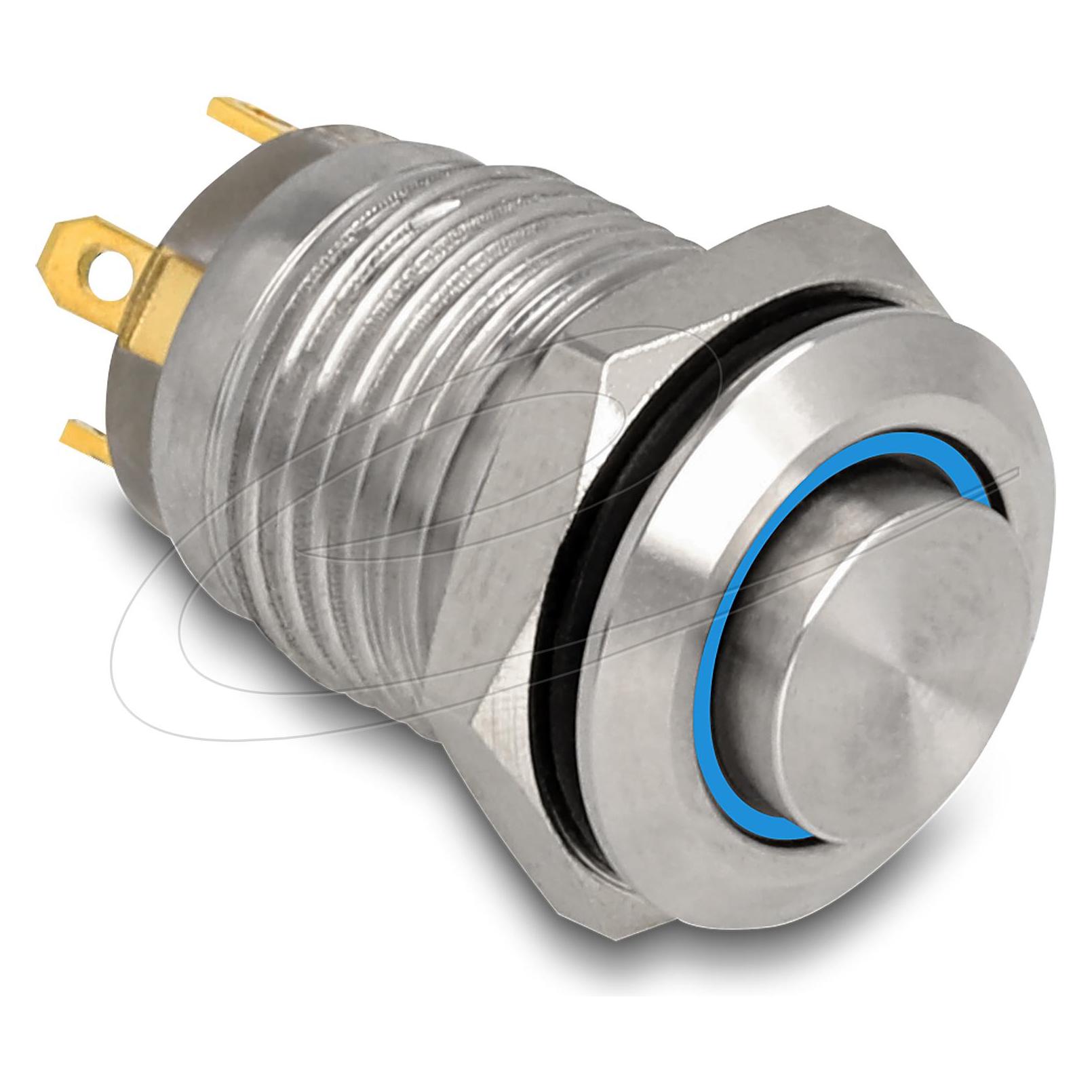 Delock Drucktaster zum Einbau 12 mm 4 x Lötanschluss LED bla (20984)