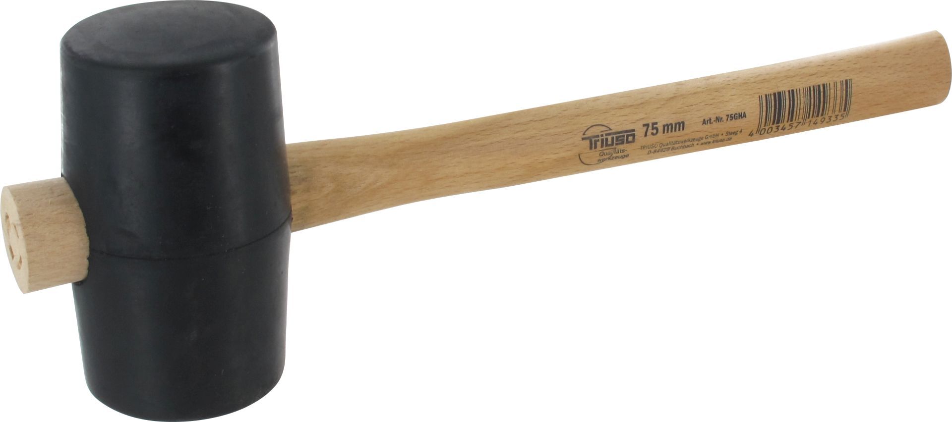 TRIUSO Gummihammer, Größe 3, Schlagflächen-Ø 75 mm, schwarz
