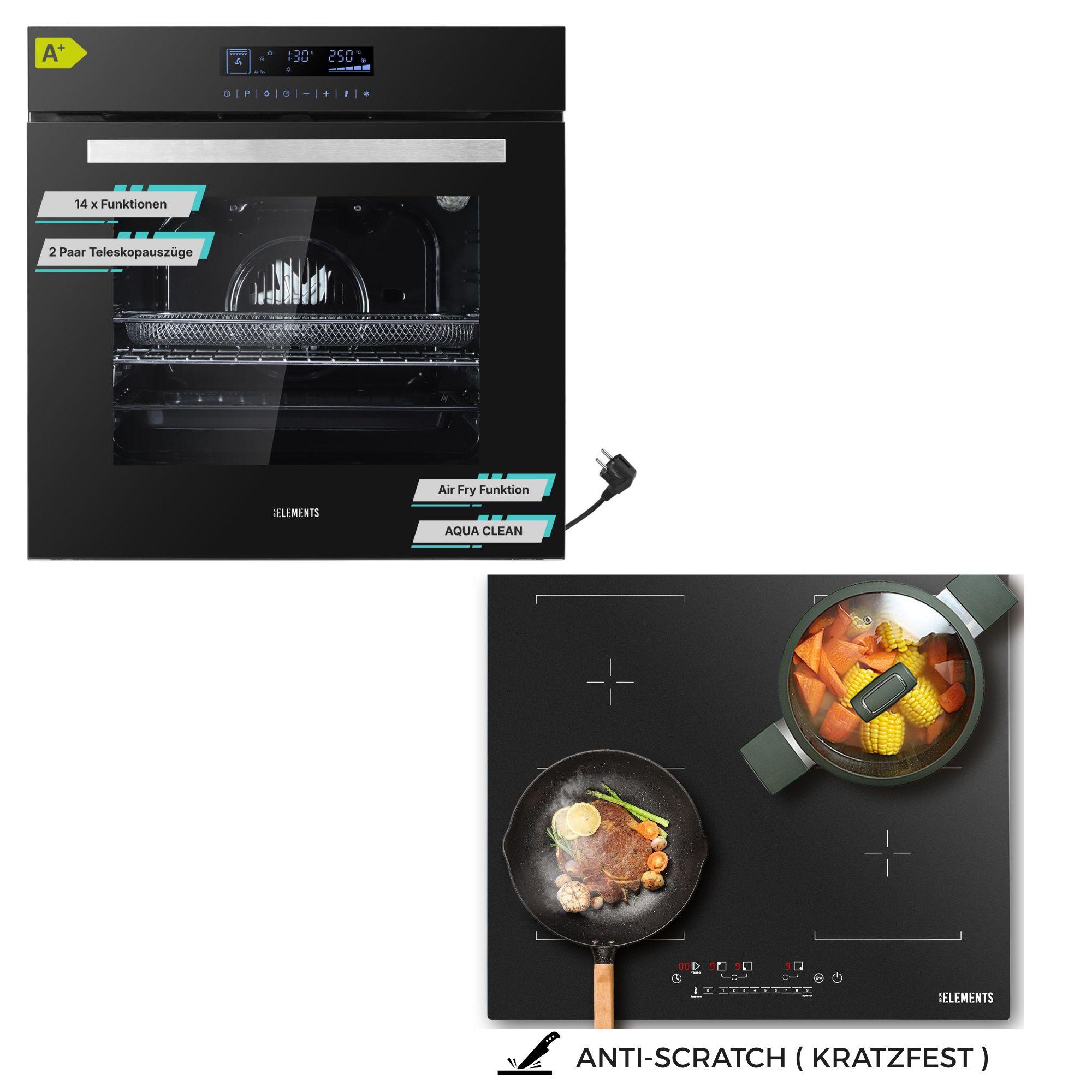 KB ELEMENTS Sparset, Einbauherd Set, Herdset, Kratzfestes Induktionskochfeld 60cm, Einbaubackofen 60cm, 15 x Funktionen, Air Fry, ELK75DV2/111AS