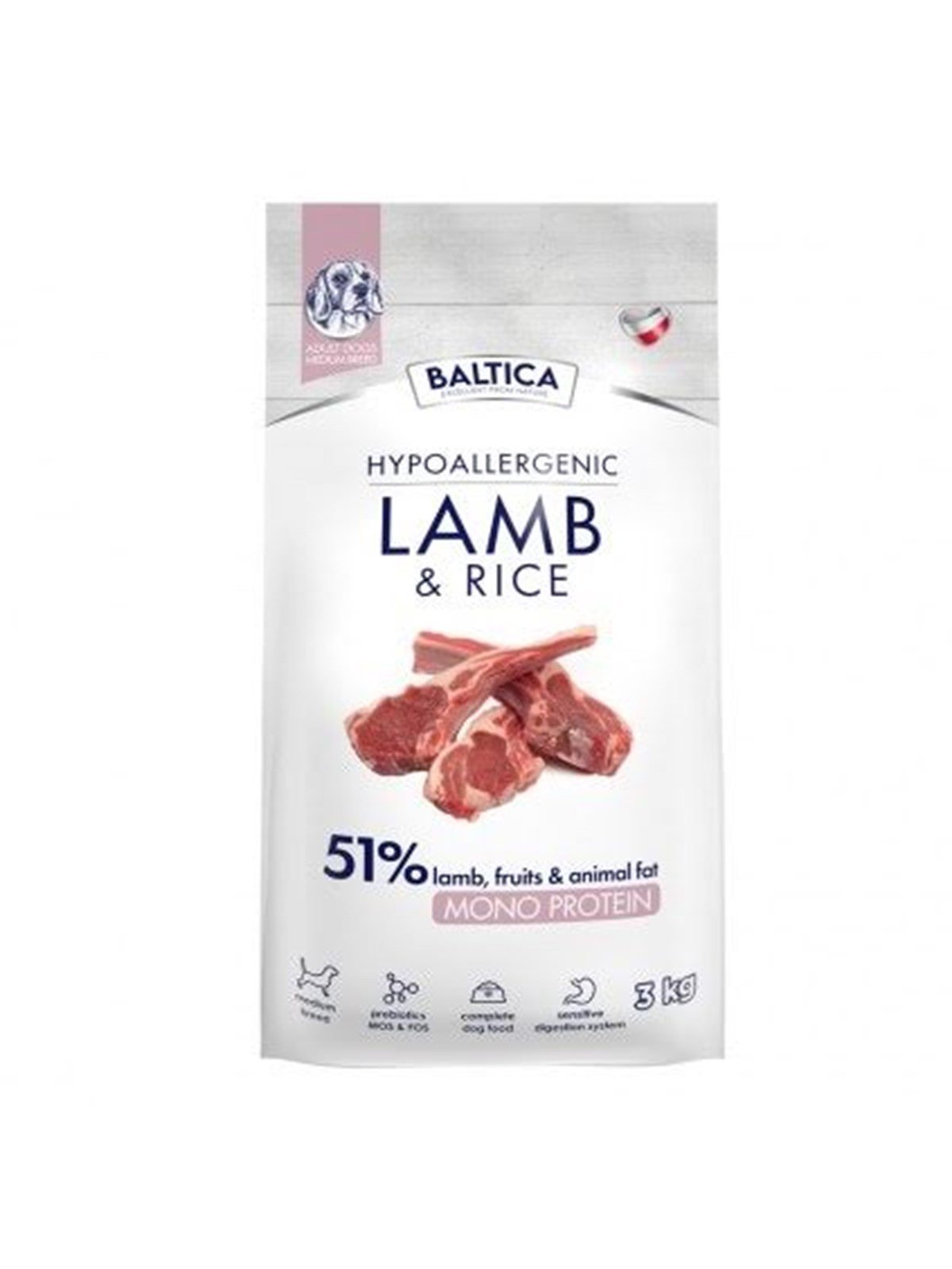 BALTICA Nutraceutic Hypoallergenic M Lamm mit Reis - Trockenfutter für Hunde - 3kg
