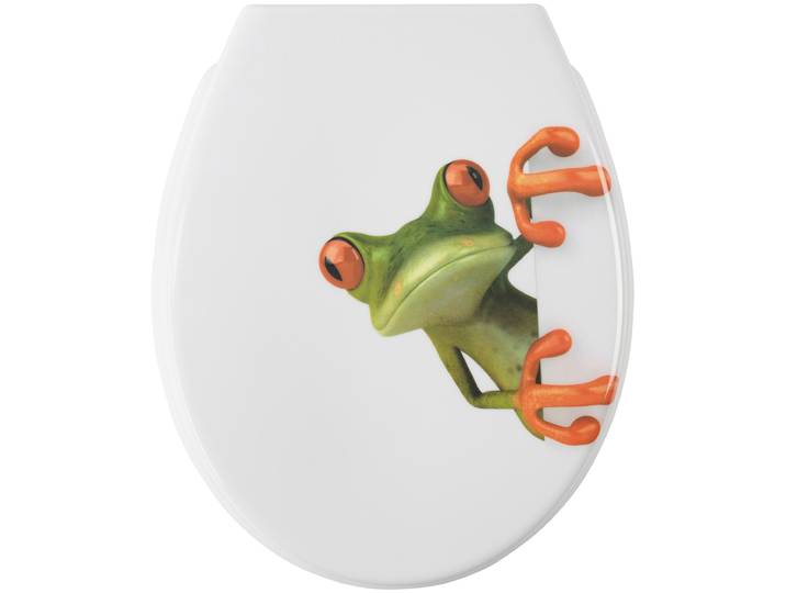 WC-Sitz ADOB Frosch , grau (weiß, grau), B:37cm H:5cm L:44cm, Duroplast, Edelstahl, WC-Sitze, WC-Sitz, Absenkautomatik, zur Reinigung abnehmbar